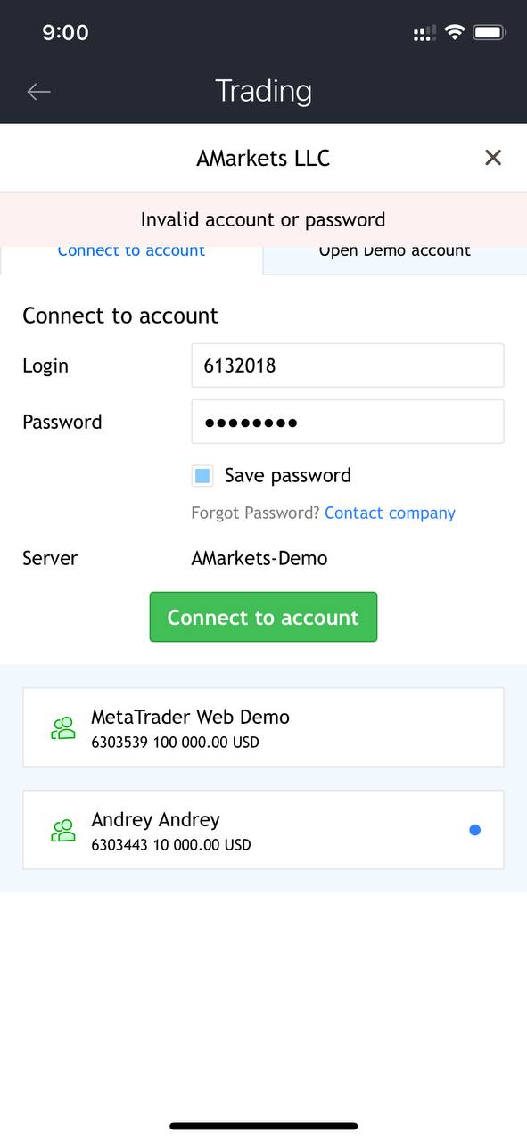 Invalid account or password